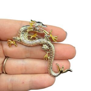Vintage Jewelry Beautiful Silver and Gold Tone Dragon Pin Brooch
